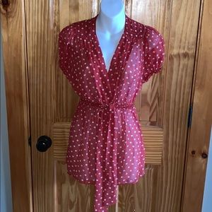 Max Studios red and cream polka dot top large